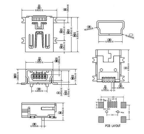 Fengpeng 10/50 قطعة USB SMT SMD DIP 5 دبوس أنثى نوع B مقبس موصل التوصيل مستقيم جاك الذيل المكونات في (النوع-1، 10 قطع) in Kuwait