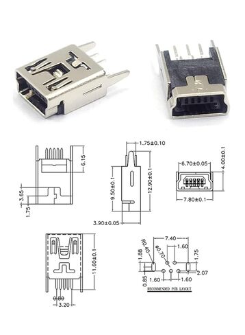 Fengpeng 10/50 قطعة USB SMT SMD DIP 5 دبوس أنثى نوع B مقبس موصل التوصيل مستقيم جاك الذيل المكونات في (النوع-1، 10 قطع) in Kuwait