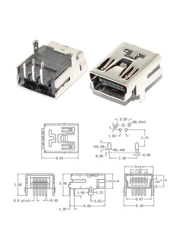 Fengpeng 10/50 قطعة USB SMT SMD DIP 5 دبوس أنثى نوع B مقبس موصل التوصيل مستقيم جاك الذيل المكونات في (النوع-1، 10 قطع) in Kuwait