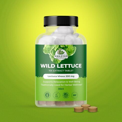أقراص مستخلص الخس البري من أمازنج بوتانيكالز 10X (60 قرصًا) 2000 مجم لكل منها | لاكتوكا فيروسا | دعم النوم | يساعد على تهدئة الألم بشكل طبيعي - عدد 60 in Kuwait