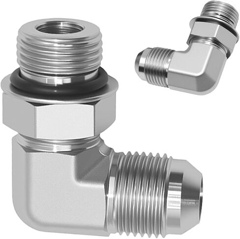 3/8" ذكر JIC 37° x 1/2" ذكر SAE ORB 90° محول الكوع، 6801-06-08 تركيب هيدروليكي، معايير SAE J514 وJ1926 موصل وصلات أنابيب الصلب الكربوني للأنظمة الهيدروليكية (عبوتان) in Kuwait