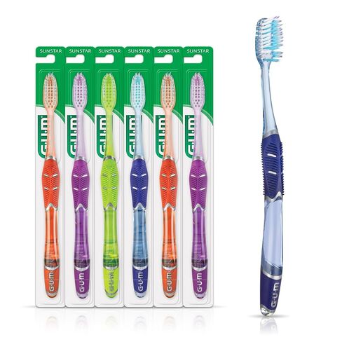فرشاة أسنان GUM Technique Deep Clean - رأس كامل - فرش أسنان ناعمة للبالغين بشعيرات ناعمة حساسة، عدد 1 (عبوة من 6 قطع) in Saudi Arabia