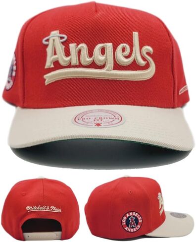 Mitchell & Ness Los Angeles Angels of Anaheim New City Connect Pro Crown Red Tan Era Snapback Hat Cap in Saudi Arabia