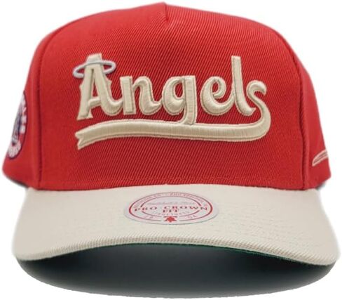 Mitchell & Ness Los Angeles Angels of Anaheim New City Connect Pro Crown Red Tan Era Snapback Hat Cap in Saudi Arabia