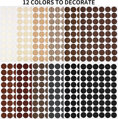 Screw Hole Covers Stickers, 21 mm Adhesive PVC Screw Cover Caps, 12 Basic Colors Wood Stickers for Furniture Desk Wall Cabinets Wardrobes 648 PCS in Saudi Arabia