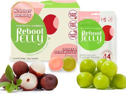Reboot Probiotic Jelly | 44 Billion CFU Gummies | Vegan, Sugar-Free, Shelf-Stable | Chewable Lychee & Muscat Grape Flavor | 48 Pouches for Gut Health in Saudi Arabia