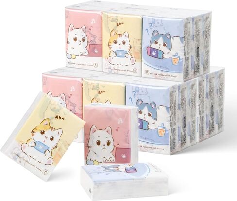 27 Packs Pocket Tissues, Small Travel Size Bulk Facial Paper Towel, Travel Essential, Purse Tissue, Individual Packet, Soft 3 Ply Portable Napkins with Cute Prints for Wedding Party (Cats) in Saudi Arabia