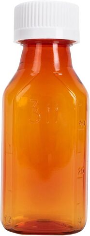 Generic زجاجات طبية سائلة بيضاوية من البلاستيك باللون الكهرماني، 2 أونصة، (25 قطعة)، غطاء / غطاء أمان مقاوم للأطفال، زجاجة توزيع الوصفات الطبية الصيدلانية in Kuwait