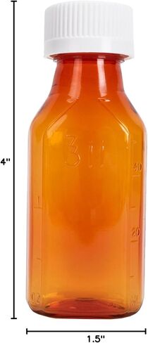 Generic زجاجات طبية سائلة بيضاوية من البلاستيك باللون الكهرماني، 2 أونصة، (25 قطعة)، غطاء / غطاء أمان مقاوم للأطفال، زجاجة توزيع الوصفات الطبية الصيدلانية in Kuwait
