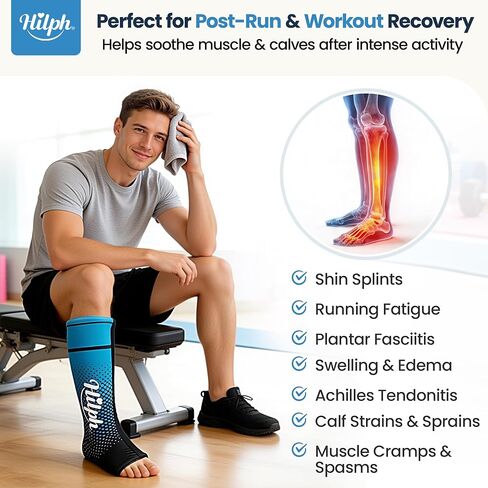Hilph Full Calf & Foot Ice Pack Wrap for Running Recovery, Extended Leg to Foot Cold Compression Therapy Sock Ice Sleeve for Shin Splints Pain Relief, Reduce Swelling, Muscle Recovery After Exercise in Saudi Arabia