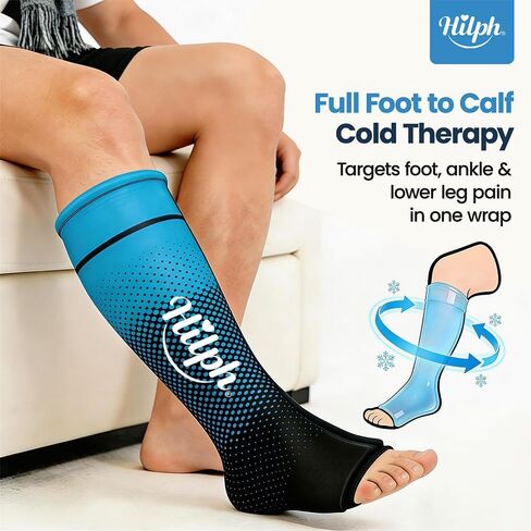 Hilph Full Calf & Foot Ice Pack Wrap for Running Recovery, Extended Leg to Foot Cold Compression Therapy Sock Ice Sleeve for Shin Splints Pain Relief, Reduce Swelling, Muscle Recovery After Exercise in Saudi Arabia