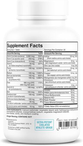 سولفيرين متعدد الفيتامينات للرجال والنساء - فيتامينات يومية عالية الفعالية مع مركب ب والمعادن المخلبية ومضادات الأكسدة، يدعم الطاقة والجهاز الدوري والتمثيل الغذائي والمناعة ونمط الحياة النشط in Kuwait