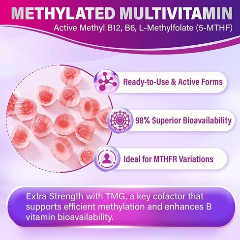 الفيتامينات الميثيلية المتعددة للنساء 40+: علكة الفيتامينات المتعددة للنساء مع البيوتين، مرافق الإنزيم Q10، الكولاجين، بذور العنب، فيتامينات A C D E، B المركب للطاقة والجمال والمناعة - نباتي، خالي من السكر، 120 علكة in Kuwait