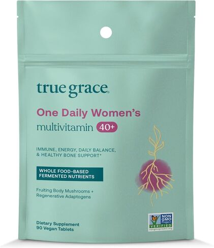 True Grace One Daily فيتامينات متعددة للسيدات 40+ معادن متخمرة، ومحولات عضوية وفطر، طاقة، مناعة، دعم العظام - غير معدلة وراثيًا - خالية من الحديد والغلوتين والصويا - 30 قرصًا نباتيًا in Kuwait