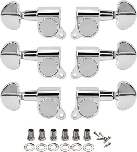FXJXB 18:1 Guitar Tuning Pegs 3x3 Guitar Tuners Tuning Mahines Replacement for Acoustic or Electric guitars-Chrome(3R+3L) in Saudi Arabia