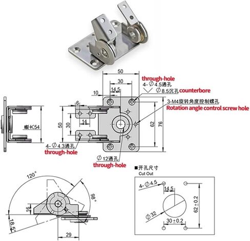 مفصلات دوارة وإمالة I-Type Torsion ذات محور مزدوج 304 من الفولاذ المقاوم للصدأ مع أي معدات صناعية تروس 1 قطعة in Saudi Arabia