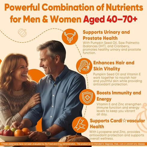 Pumpkin Seed Oil Gummies 4400mg with Saw Palmetto, Cranberry, Lycopene, Vitamin E, Zinc, Cold Pressed, Pure Virgin Pumpkin Seed Oil for Hair Growth, Skin, Urinary, Bladder & Prostate Health, 60 Count in Kuwait