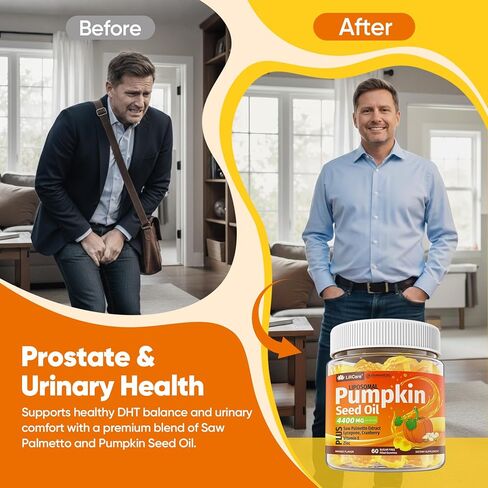 Pumpkin Seed Oil Gummies 4400mg with Saw Palmetto, Cranberry, Lycopene, Vitamin E, Zinc, Cold Pressed, Pure Virgin Pumpkin Seed Oil for Hair Growth, Skin, Urinary, Bladder & Prostate Health, 60 Count in Kuwait