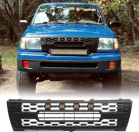 Front Grill Compatible with 1997 1998 1999 2000 Tacoma Front Bumper Grille Replacement ABS Grille with Lights, Matte Black in Saudi Arabia