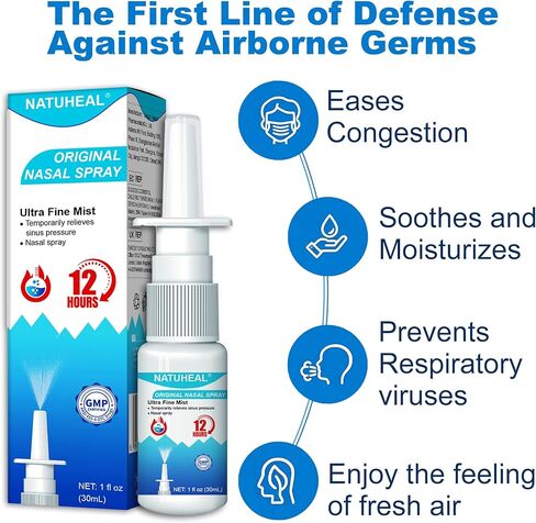 Nasal Spray with Naphazoline HCL Decongestant, Strength 12 Hour Over-The-Counter Medication Nose Spray for Sinus Relief, Nasal Decongestants for Adults & Sinus Congestion - 1 fl oz in Saudi Arabia
