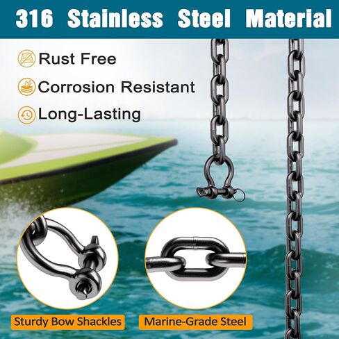 سلسلة مرساة القارب 316 من الفولاذ المقاوم للصدأ سلسلة المرساة البحرية مع وصلة تكبل مزدوجة تنتهي سلسلة سوداء للقوارب in Kuwait