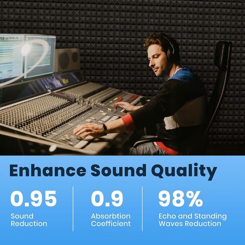 مجموعة من 4 ألواح إسفنجية صوتية هرمية من Focusound، ألواح إسفنجية مقاومة للصوت مقاس 48 بوصة × 24 بوصة × 2 بوصة للجدران، ألواح عازلة للصوت عالية الكثافة لإلغاء الضوضاء لمكتب الاستوديو (أسود) in Kuwait