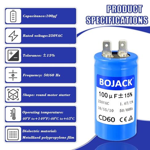 BOJACK 100 فائق التوهج/MFD 250 VAC ± 15% 50/60 هرتز CD60 مكثف البدء الدائري العالمي محرك كهربائي يبدأ استبدال الأجزاء in Kuwait