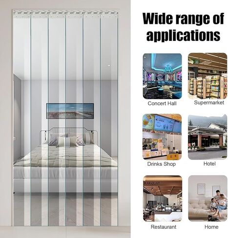 ستائر شريطية مقاومة للماء من مادة PVC للمداخل - شرائط أبواب من الفينيل الشفاف التجارية، مثالية لمنازل ومستودعات الحيوانات الأليفة، مقاس W210xH250cm (82.68x98.43in) in Kuwait