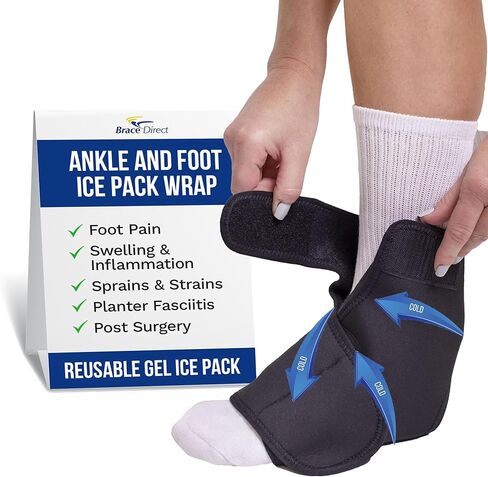 Brace Direct Ankle & Foot Reusable Gel Ice Pack Cold Wrap - Pain Relief for Achilles Tendinitis, Foot Pain, Sprains & Injury in Kuwait