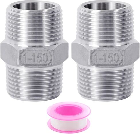 1 Inch Male Hex Nipples, 304 Stainless Steel 1" NPT Threaded Pipe Adapter Fittings Equal Nipples Connectors, Stainless Steel 1 Inch Hex Nipple Pipe Extension Fittings (1", 2pcs) in Kuwait