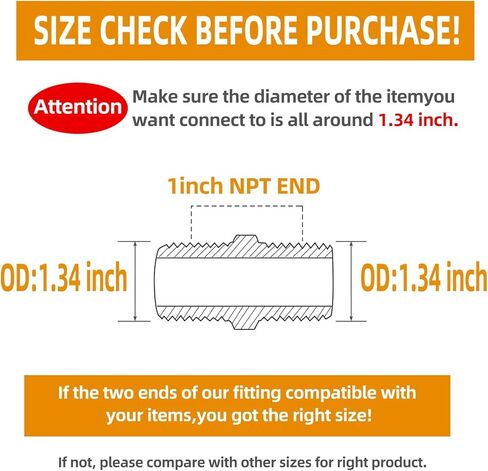 1 Inch Male Hex Nipples, 304 Stainless Steel 1" NPT Threaded Pipe Adapter Fittings Equal Nipples Connectors, Stainless Steel 1 Inch Hex Nipple Pipe Extension Fittings (1", 2pcs) in Kuwait