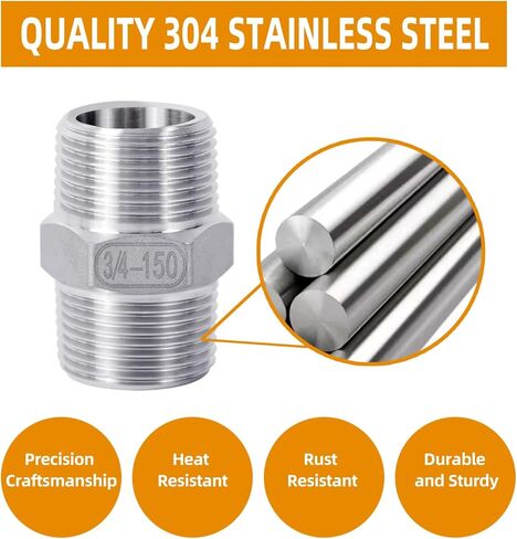1 Inch Male Hex Nipples, 304 Stainless Steel 1" NPT Threaded Pipe Adapter Fittings Equal Nipples Connectors, Stainless Steel 1 Inch Hex Nipple Pipe Extension Fittings (1", 2pcs) in Kuwait