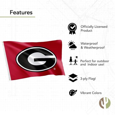 Desert Cactus University of Georgia Flags Double Sided Bulldogs UGA Dawgs Banners 100% Polyester Indoor Outdoor 3x5 (Double Sided - Flag 1) in Saudi Arabia