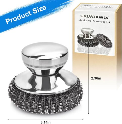 7 قطع وسادات تنظيف من الصوف الفولاذي، مجموعة تنظيف من الفولاذ المقاوم للصدأ مع مقبض قطعة واحدة، أجهزة تنظيف معدنية لتنظيف المطبخ والمنزل، والأطباق، والمواقد، والشواية، وحوض الغسيل، والأواني in Kuwait