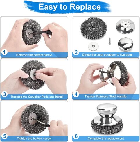 7 قطع وسادات تنظيف من الصوف الفولاذي، مجموعة تنظيف من الفولاذ المقاوم للصدأ مع مقبض قطعة واحدة، أجهزة تنظيف معدنية لتنظيف المطبخ والمنزل، والأطباق، والمواقد، والشواية، وحوض الغسيل، والأواني in Kuwait