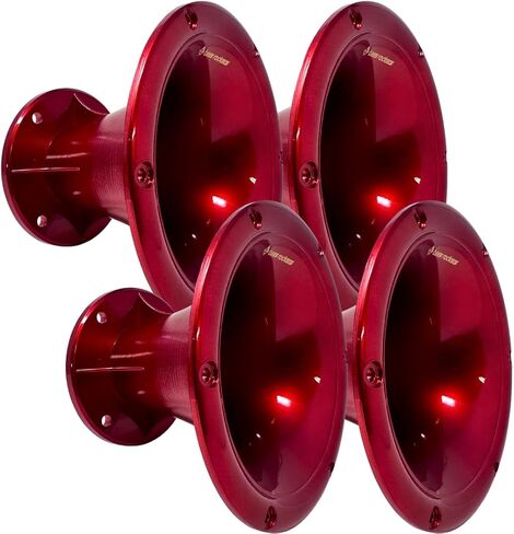 Bass Rockers 2" Throat 5.65" Exit Colorful Horn Wave Guide UV Resistant Chrome Finish for Bolt on Compression Driver 5.3" Height (Red) 4 Pack in Saudi Arabia