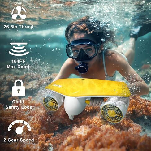 Aimery Oryxearth Dual Motor Underwater Scooter, 164FT Max Depth, 2 Speed Modes Control (1.79mph & 4.03mph) with Child Lock and Camera Compatible for Scuba Diving Snorkeling in Saudi Arabia
