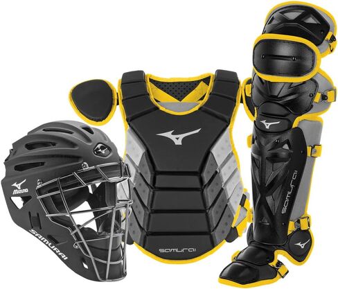 Mizuno Samurai Adult Baseball Boxed Catcher's Gear Set , Black-Yellow, 15" Men's Adult in Saudi Arabia