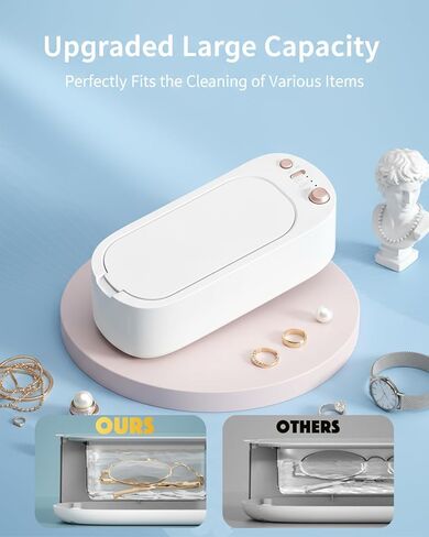 Jewelry Cleaner, Portable Travel Ultrasonic Jewelry Cleaner Machine with 3 Mode, Rechargeable 45KHz Diamond Cleaner for Rings, Watch, Glasses and Retainer, Professional Coin and Gold Cleaner in Saudi Arabia