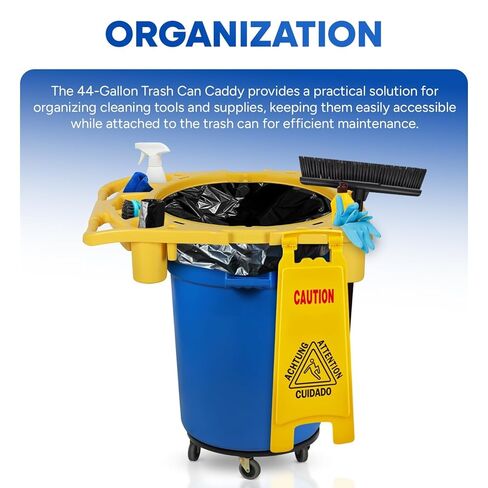 علبة قمامة بليكسون سعة 44 جالونًا - إطار أصفر عالي التحمل مع أشرطة حقيبة ومقبض لإدارة النفايات التجارية، يناسب الحاويات المستديرة سعة 44 جالونًا in Kuwait