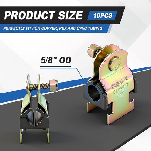 10 Pack Cushion Strut Clamp, Zinc-plated Pipe Clamp for Mounting Copper Piping, Pex Pipe, Cvpc Tubing, Easy Installation with Bolts and Nuts(5/8" Od) in Kuwait