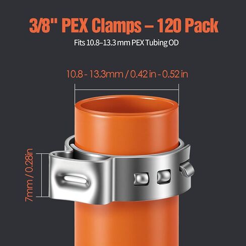 TRILINK 3/8" PEX Crimp Rings 120-Pack, 304 Stainless Steel Single Ear Cinch Clamp Rings, 3/8 Inch Leak-Proof Pinch Clamps Compatible with PEX Tubing & Standard Cinch Tools in Kuwait