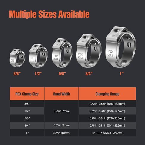 TRILINK 3/8" PEX Crimp Rings 120-Pack, 304 Stainless Steel Single Ear Cinch Clamp Rings, 3/8 Inch Leak-Proof Pinch Clamps Compatible with PEX Tubing & Standard Cinch Tools in Kuwait