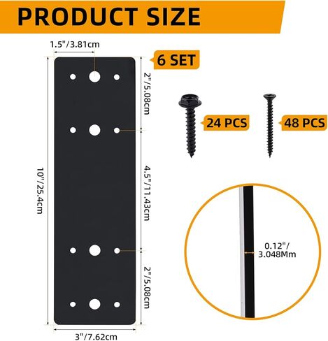 6pcs 10"x3" Straight Steel Flat Plates Metal Mending Plate Fixing Joining Bracket with Screws for Framing Pergolas, Repair House, Wood Furniture in Kuwait
