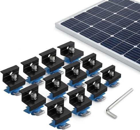 12 قطعة من مشابك نهاية الألواح الشمسية المصنوعة من الألومنيوم الأسود مقاس 30 مم/35 مم للتركيب القياسي، ودعامات التثبيت مع الأجهزة، للتركيب الشمسي على الأسطح المعدنية والقصدير والمسطحة والصفائحية in Kuwait