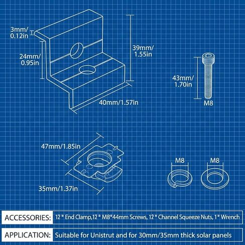 12 قطعة من مشابك نهاية الألواح الشمسية المصنوعة من الألومنيوم الأسود مقاس 30 مم/35 مم للتركيب القياسي، ودعامات التثبيت مع الأجهزة، للتركيب الشمسي على الأسطح المعدنية والقصدير والمسطحة والصفائحية in Kuwait