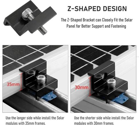 12 قطعة من مشابك نهاية الألواح الشمسية المصنوعة من الألومنيوم الأسود مقاس 30 مم/35 مم للتركيب القياسي، ودعامات التثبيت مع الأجهزة، للتركيب الشمسي على الأسطح المعدنية والقصدير والمسطحة والصفائحية in Kuwait