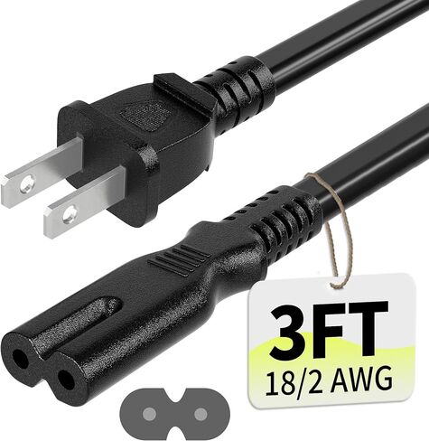 2 Prong AC Power Cord 12Ft Black, Universal Power Cable Replacement for Sony PS5/PS4/PS3 Slim, PlayStation 5 4 3, Xbox One X/S, Xbox Series X/S, TV, Printer-ETL Listed in Saudi Arabia