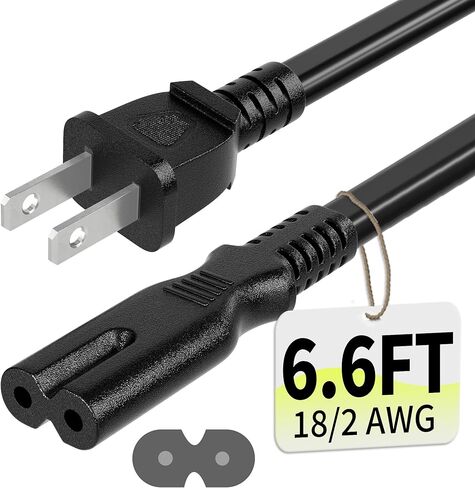 2 Prong AC Power Cord 12Ft Black, Universal Power Cable Replacement for Sony PS5/PS4/PS3 Slim, PlayStation 5 4 3, Xbox One X/S, Xbox Series X/S, TV, Printer-ETL Listed in Saudi Arabia