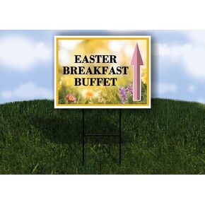 Easter Breakfast Buffet Spring Flowers Yellow Field Directional Arrows A-Frame Double Sided 23x23 in. sign in Kuwait